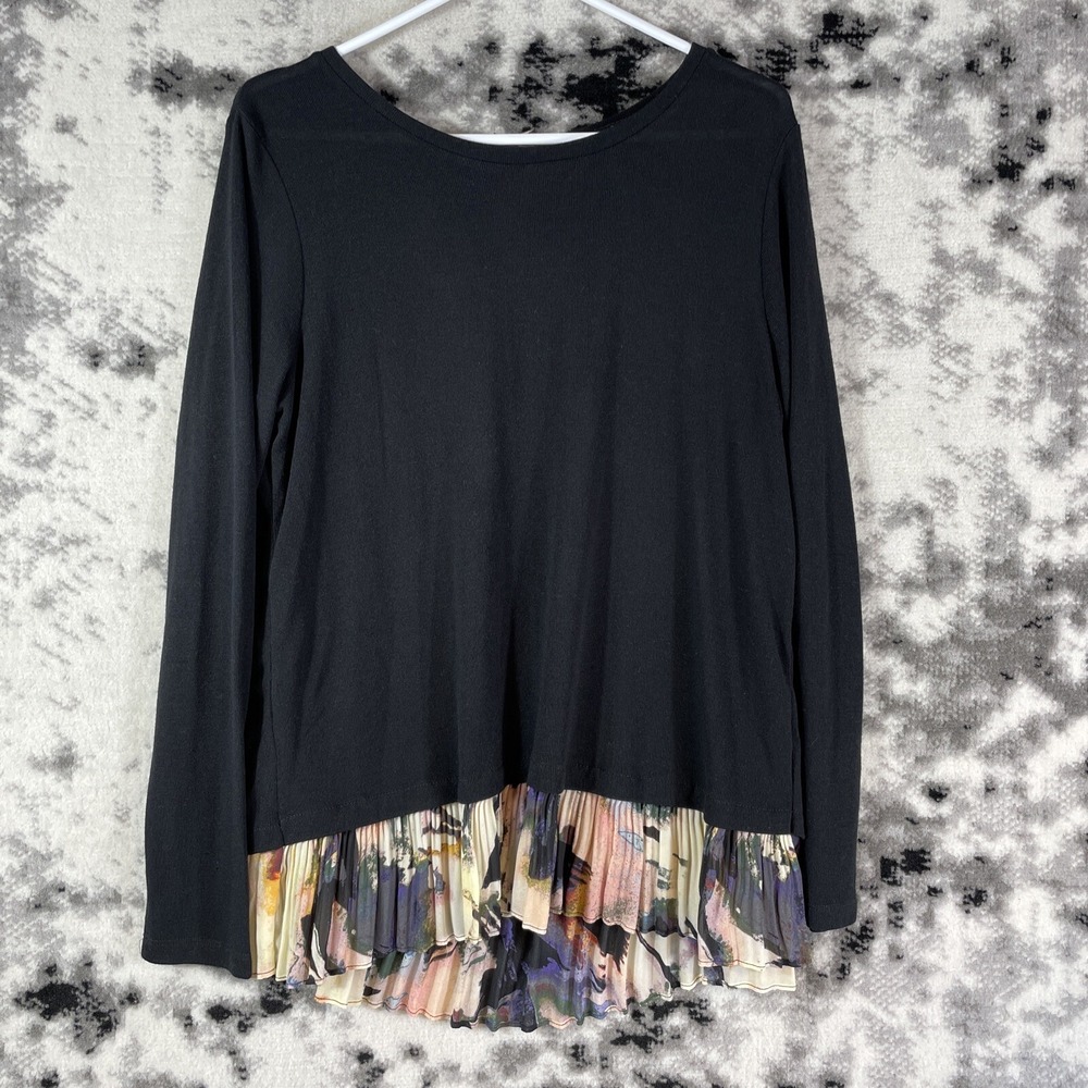 Melissa Paige Blouse Womens‎ Size Large Black Floral Poly Rayon Stretch Comfort